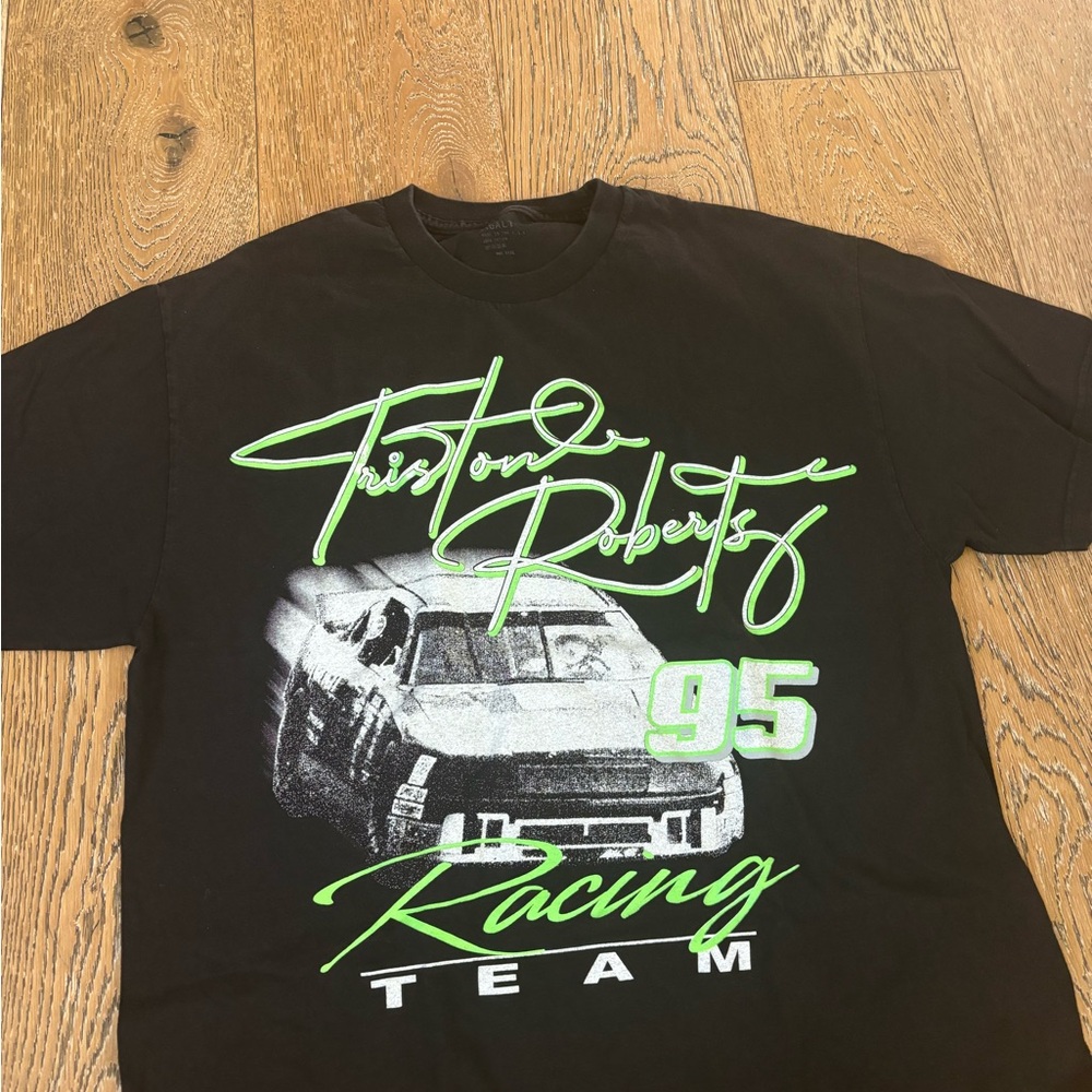 Brandy Melville Black and Green Racing Graphic Tee